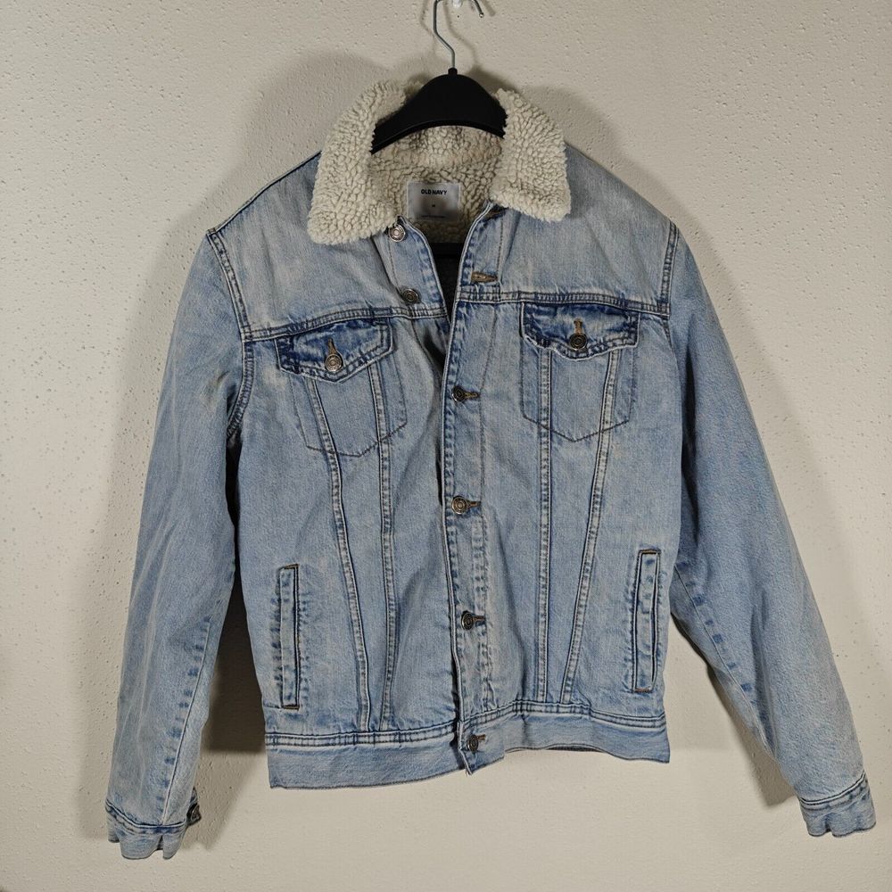 Old Navy Men's Denim Jacket Blue Light Wash Insulated Size Medium